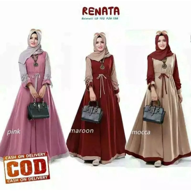 GAMIS RENATA/ GAMIS MOSCREPE WARNA KOMBINASI/ GAMIS WANITA MODEL DAN MOTIF TERBARU