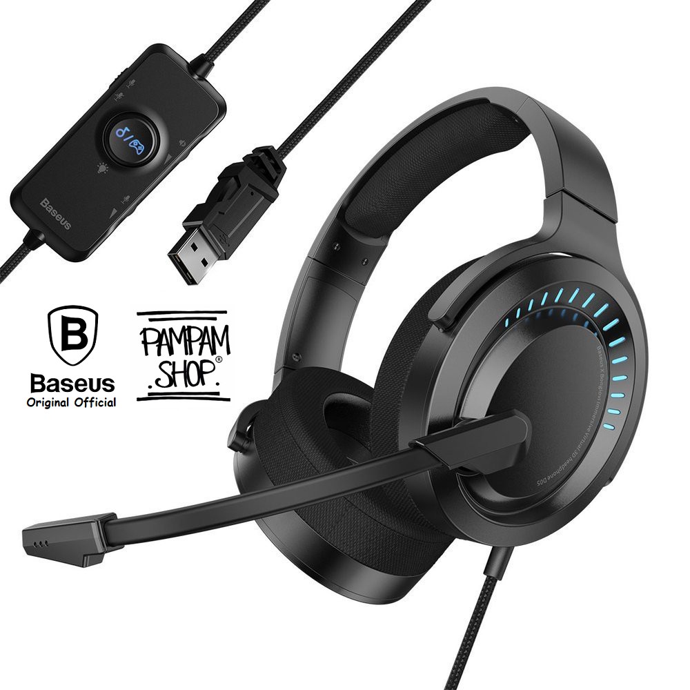 BASEUS ORIGINAL Headphone Gaming GAMO Immersive Game Virtual 3D Sound USB Input Wired RGB Light PC Laptop Komputer Computer