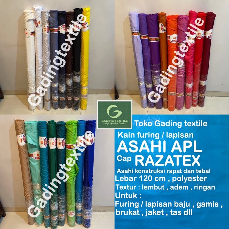 ( per setengah meter ) kain furing ASAHI TEBAL APL RAZATEX lebar 120 cm TERMURAH lapisan baju brukat satin batik kebaya