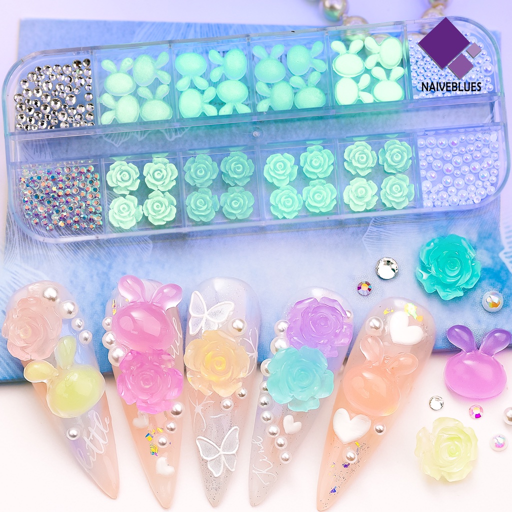 Naiveblue &gt; Charms Bunga / Kelinci Luminous Bahan Akrilik Untuk Dekorasi Nail Art / Manicure