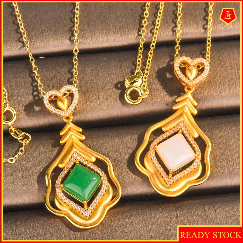 [Ready Stock]Square Hetian White Jade Love Pendant Elegant and Exquisite