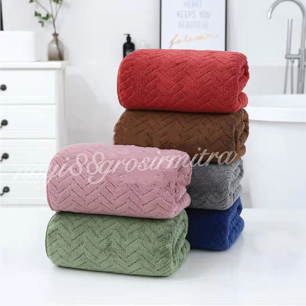 Handuk Mandi Dewasa Unisex 85X170CM 80x160CM &amp; 70X140cm Kamar Mandi Ukuran Jumbo Dewasa Handuk Microfiber Daya Serap Tinggi Embos Zigzag Perlengkapan Kamar Mandi Terlaris Murah Berkualitas