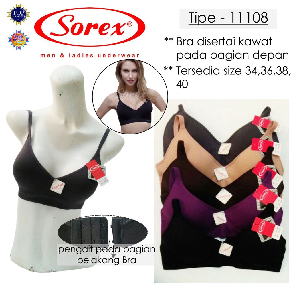 Bra Sorex 11108 BH Wanita full cup polos Model Busa tipis Kawat size 34 36 38 40 KB Kait 2 Viona