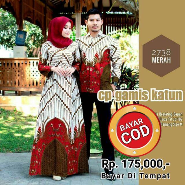 Saroja (098) Couple Keluarga Batik Gamis Batik Katun Premium Motif Seno Merah Putih