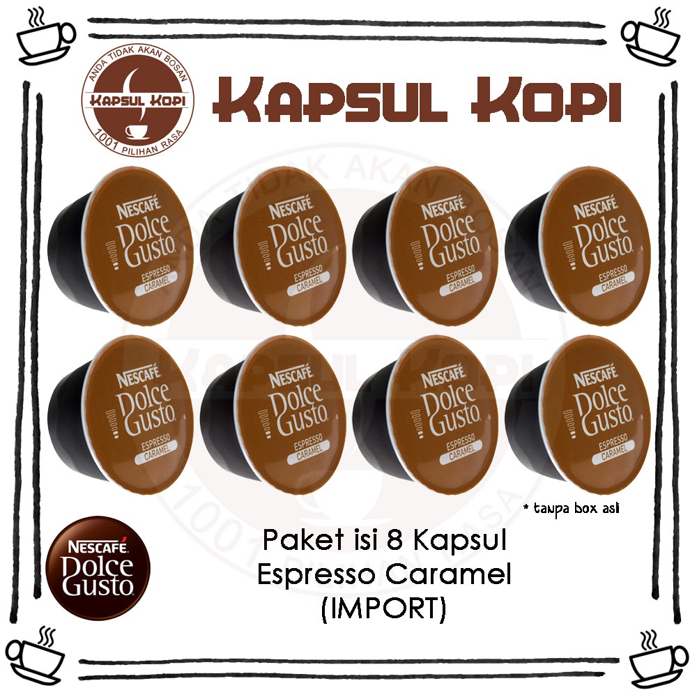 

Paket 8 Kapsul Espresso Caramel Kapsul Kopi Impor Nescafe Dolce Gusto Coffee Capsule Import