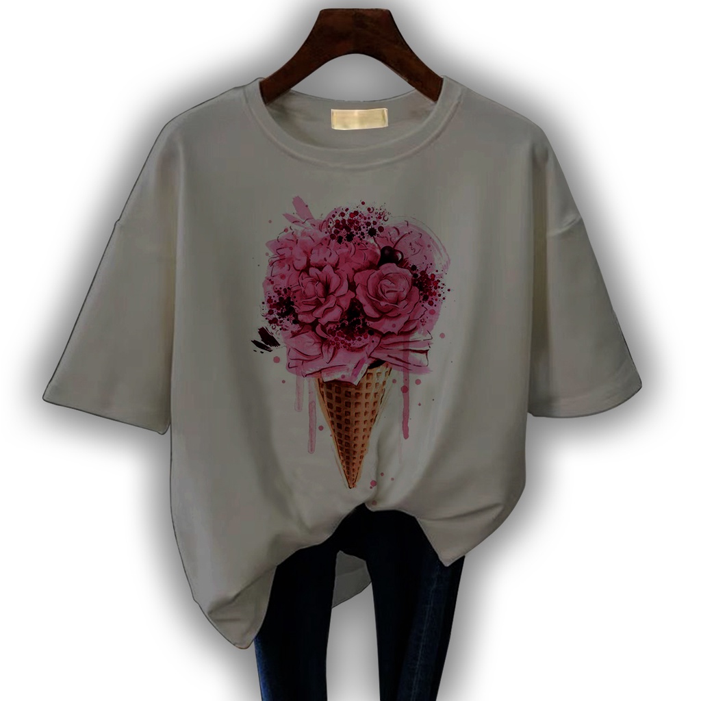 CALVIERO SHOP - BAJU KAOS WANITA DEWASA PRINT CONE FLOWERS CASUAL