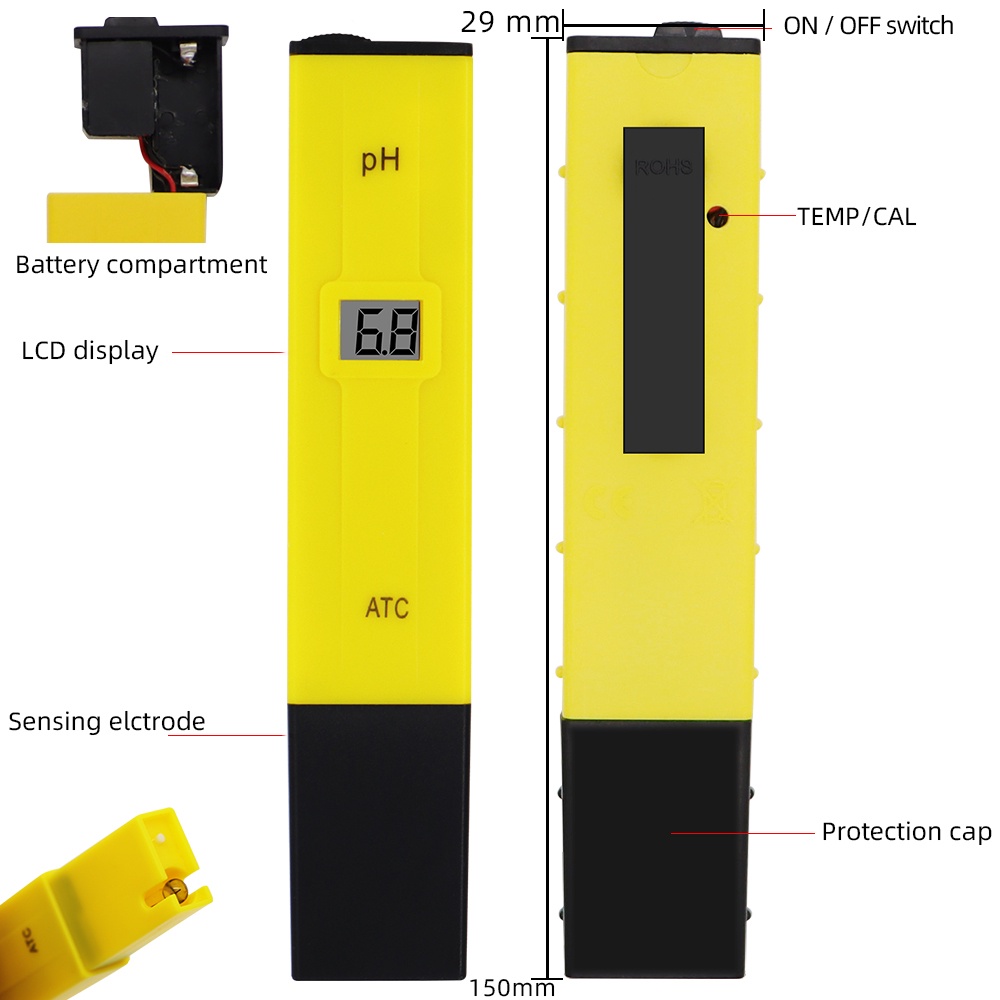 PH Meter Digital Alat Ukur Keasaman Air -Hidroponik,Kolam,Minuman  0.1 0.01 PH Pena