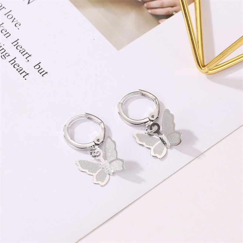 Anting Klip Tusuk Kupu Kupu Alloy Butterfly Clip Earrings Tipis