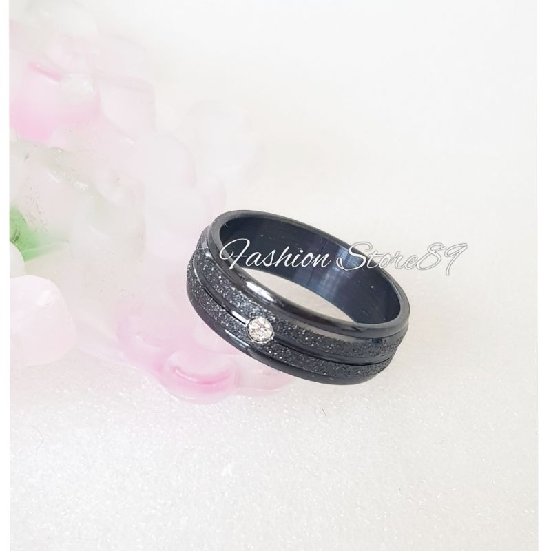 Cincin Titanium Pasir baris 2 permata Cincin single couple Titanium impor Antikarat Fashion Bestquality bestseller