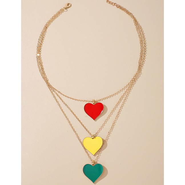 LRC Kalung Fashion Color Mixing Drop Oil Love Heart Contrast Alloy Multilayer Necklace K98536