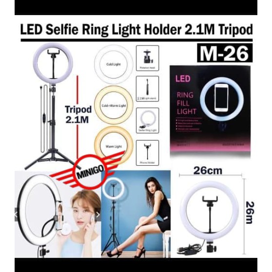 TRIPOD LED SELFI RING M26 LIGHT HOLDER 2.1METER TRIPOD 2,1 m / TRIPOD + RING LIGHT / LAMPU RING LIGHT LED