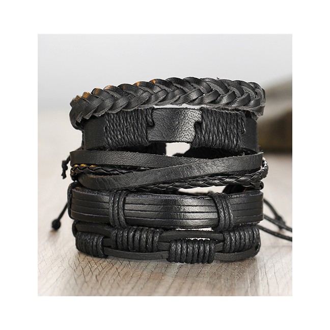 LRC Gelang Tangan Fashion Black Woven Beaded Mens K55506