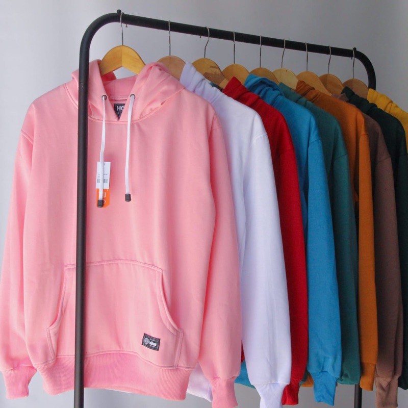 Jaket Sweater Hoodie Polos Pria Wanita Switer Cowok Premium Distro (BAYAR DI TEMPAT)-Baby pink