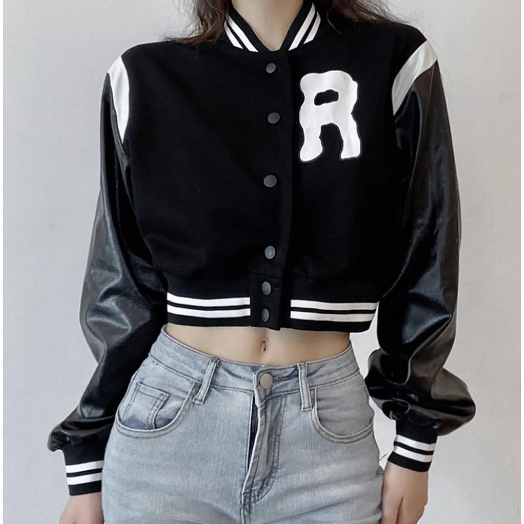 Jaket baseball crop wanita varsity jaket - jaket korean style - terlaris
