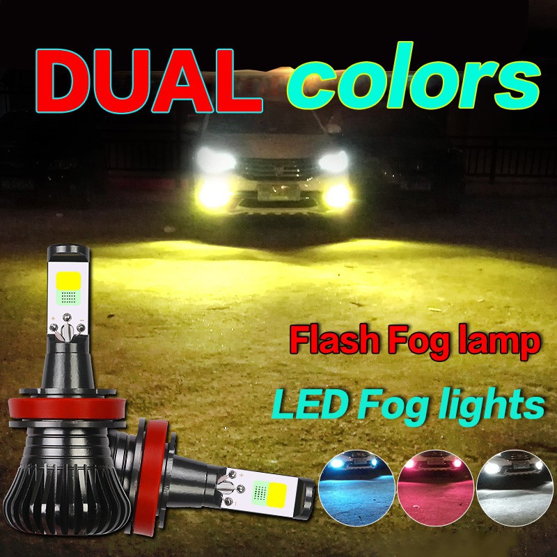 2Pcs Car LED 80W Flash Fog lamp Dual Colors H1 H3 H4 H7 880 881 9005/HB3 9006/HB4 H16 H27