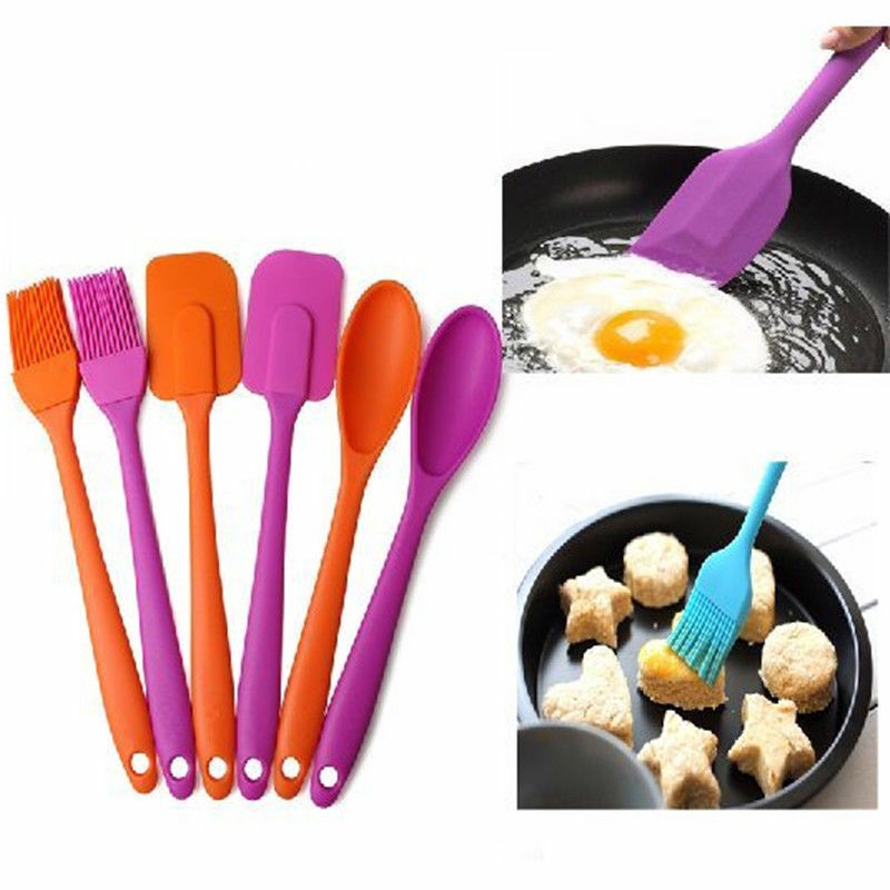3pcs / set Sendok Spatula Pengikis Bahan Silikon Warna Acak Untuk Alat Memasak