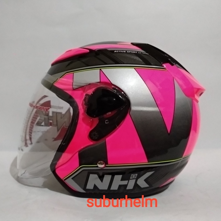 HELM  NHK  R6  SE  WAVE  PINK  FLOU  SILVER   HALF FACE  SINGLE VISOR  SNI  ORI