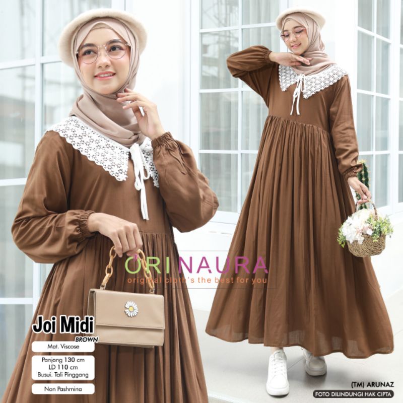 MIDI DRESS BY ORI NAURA SOLO GAMIS KATUN RAYON VISCOSE MIX RENDA SYARI CANTIK MURAH