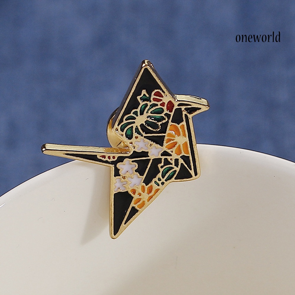 OW@ Cute Crane Pattern Badge Unisex Fabric Decor Enamel Brooch Pin Jewelry Gift