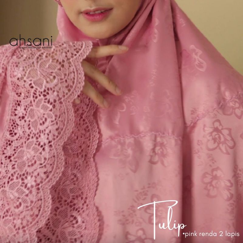 MUKENA TULIP SUTRA ORI AHSANI RENDA BORDIR TULIP PINK