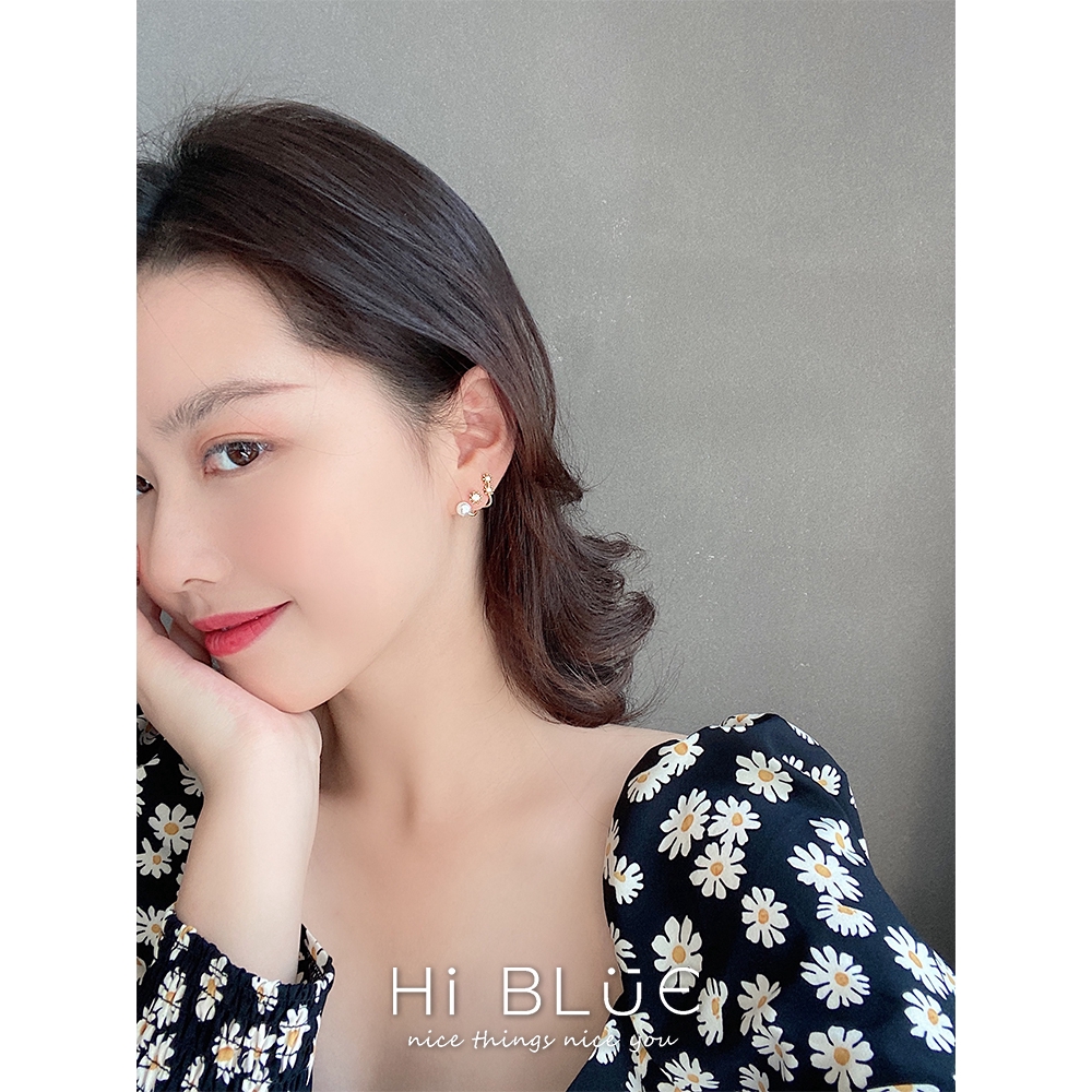 Anting Mutiara Kelopak Berlian Berkilau ladies fashion Korea