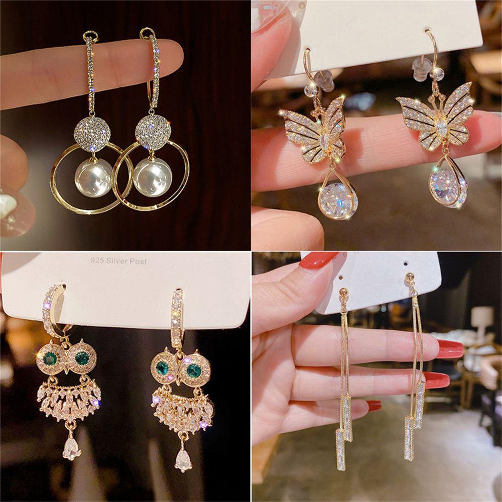 Anting Stud Desain Butterfly Owl Aksen Mutiara Imitasi Bahan Zircon Gaya Korea Untuk Wanita