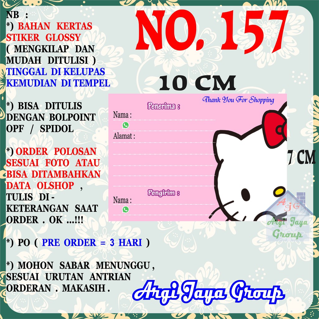 

Stiker Pengiriman - Sticker Alamat Olshop Murah Nomer 157 - 10x7 cm - Glossy