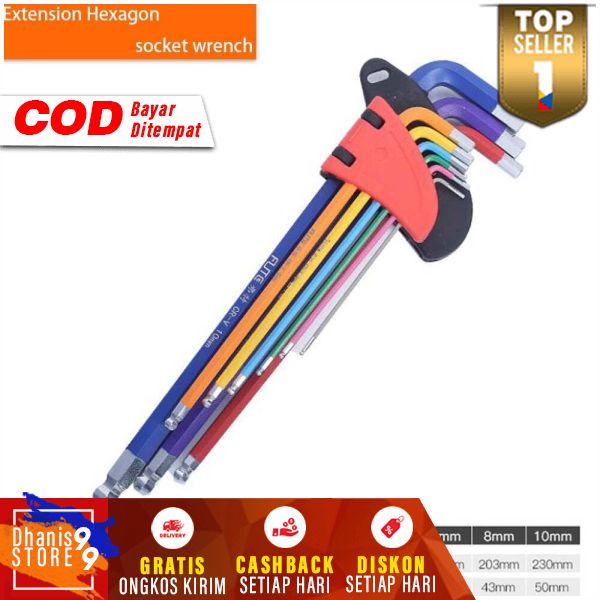 Kunci L Hex Wrench Metal Hexagonal Screwdriver 9 PCS Set Premium Desain Portabel Alat Perkakas Tukang Berkualitas