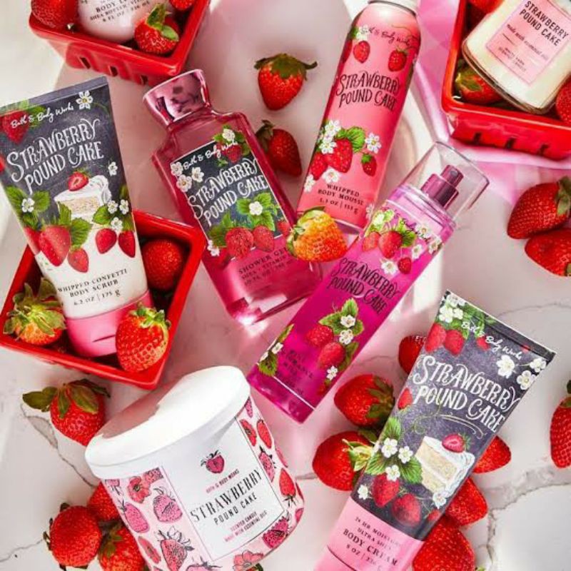 BATH AND BODY WORKS BBW STRAWBERRY POUND CAKE SERIES MIST LOTION SHOWER GEL BODY CREAM HAND CREAM SHOWER GEL BODY CREAM LOTION MIST WASH WALLFLOWER ROOMSPRAY SCENTPORTABLE GENTLE GEL DEEP CLEANSING GENTLE FOAMING CREAMY LUXE