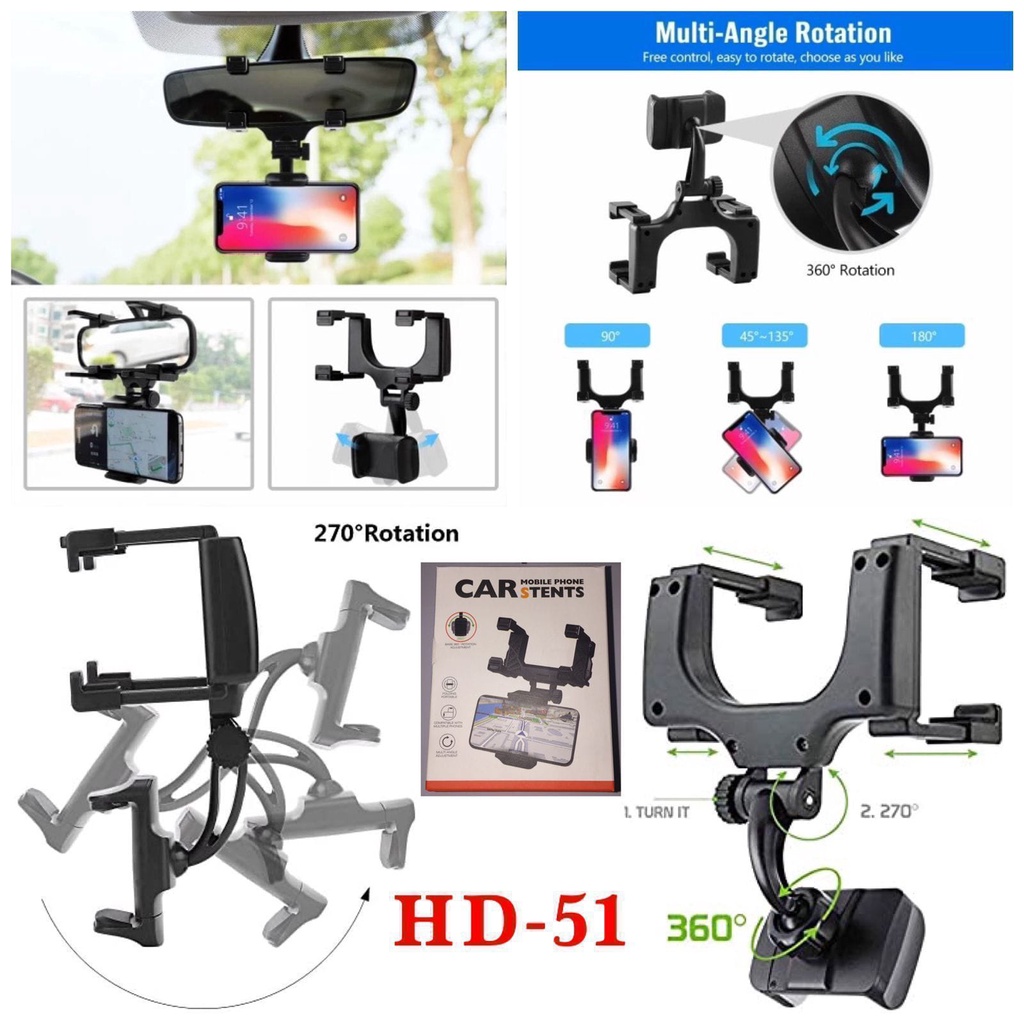 Car Holder Phone Mobil HD-51 Universal/Dudukan Hp Jepit Spion Tengah Mobil