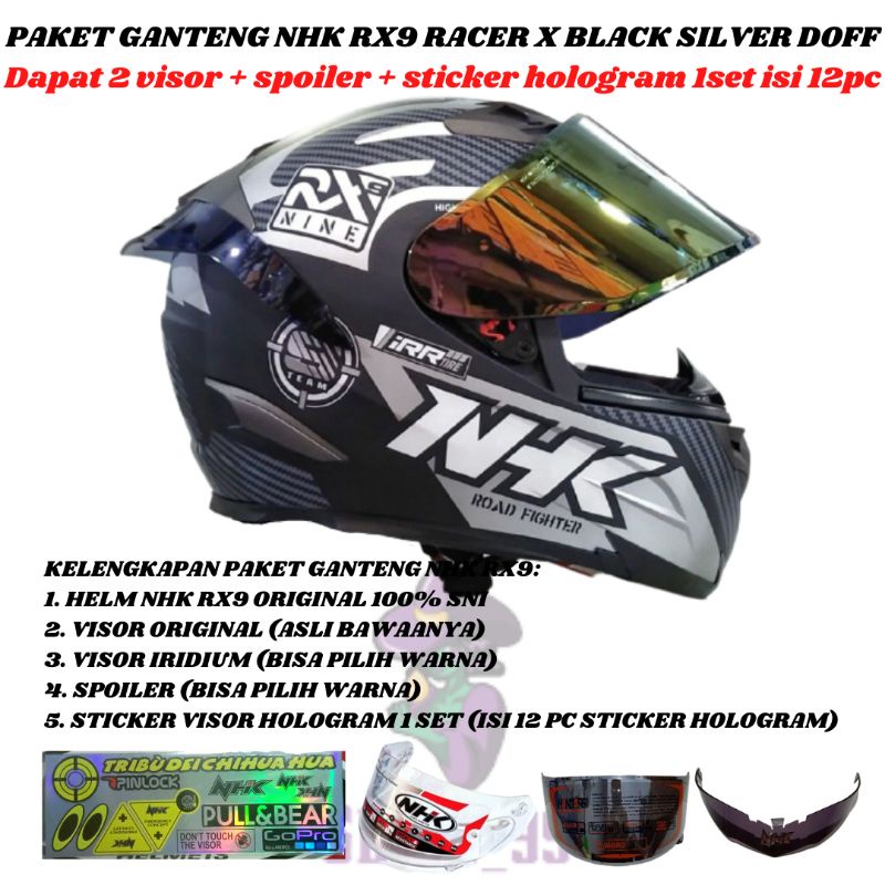PAKET GANTENG HELM NHK RX9 ALL VARIAN TERMURAH-G.RACER BK DOFF SILV