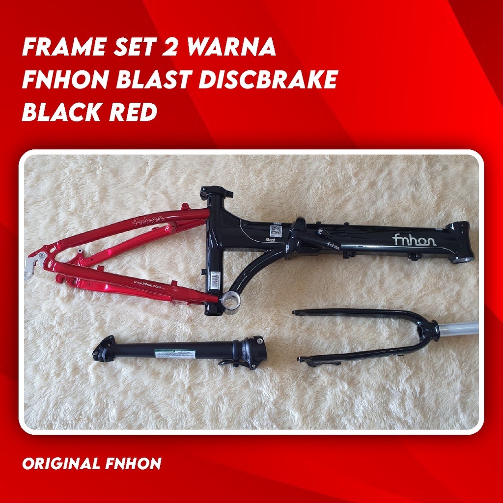 Frame Set Fnhon Blast 20 inch Discbrake Aluminum 2 Warna Black Red Sepeda lipat Merah hitam Handlepost ukuran 31 35 37 cm telescopic