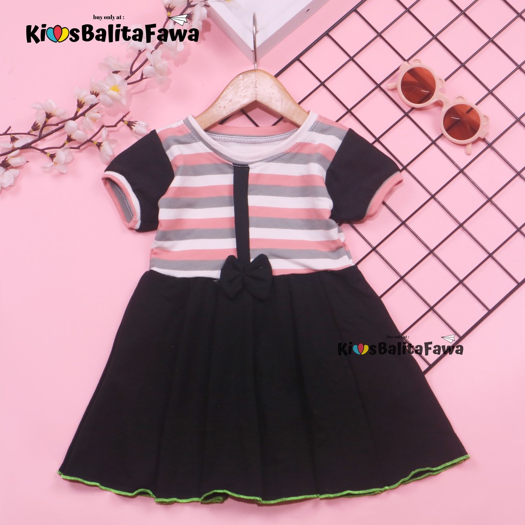 Dress Jasmine size 0-12 Bulan / Dres Bayi Baby Anak Perempuan Baju Lengan Adem Pita Motif Polos BabyCinnamon