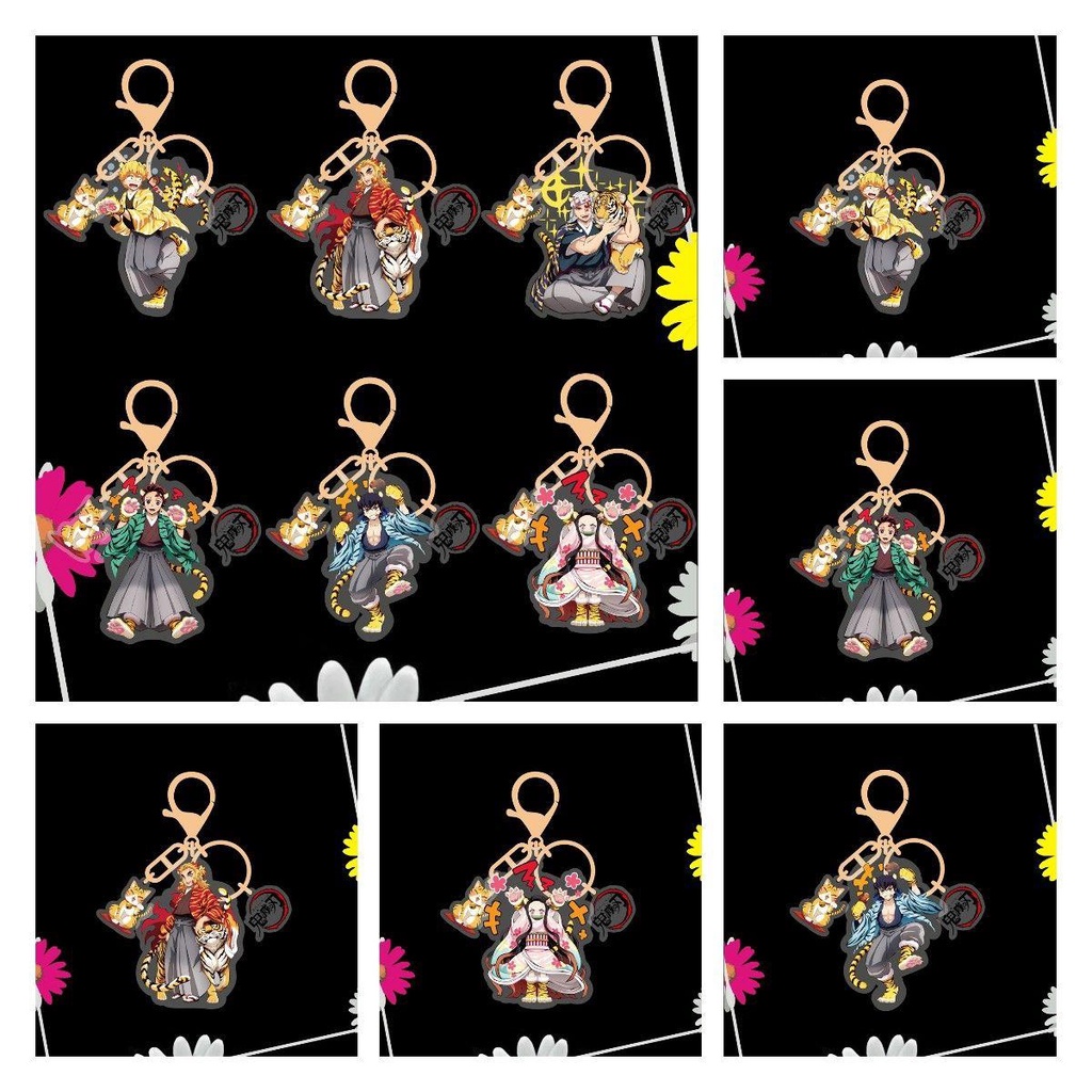 Lanfy Demon Tanjirou Gantungan Kunci Anak Koleksi Perhiasan Rengoku Kamado Nezuko Aksesoris Mobil Akrilik Figure Kartun Anime Akrilik Liontin
