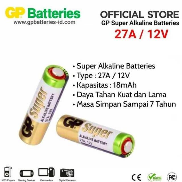 Baterai GP Alkaline 27A ORIGINAL A27 MN27 Alkaline Battery 12 Volt Batrai Batre Remote Mobil Pagar Kamera Sensor dll