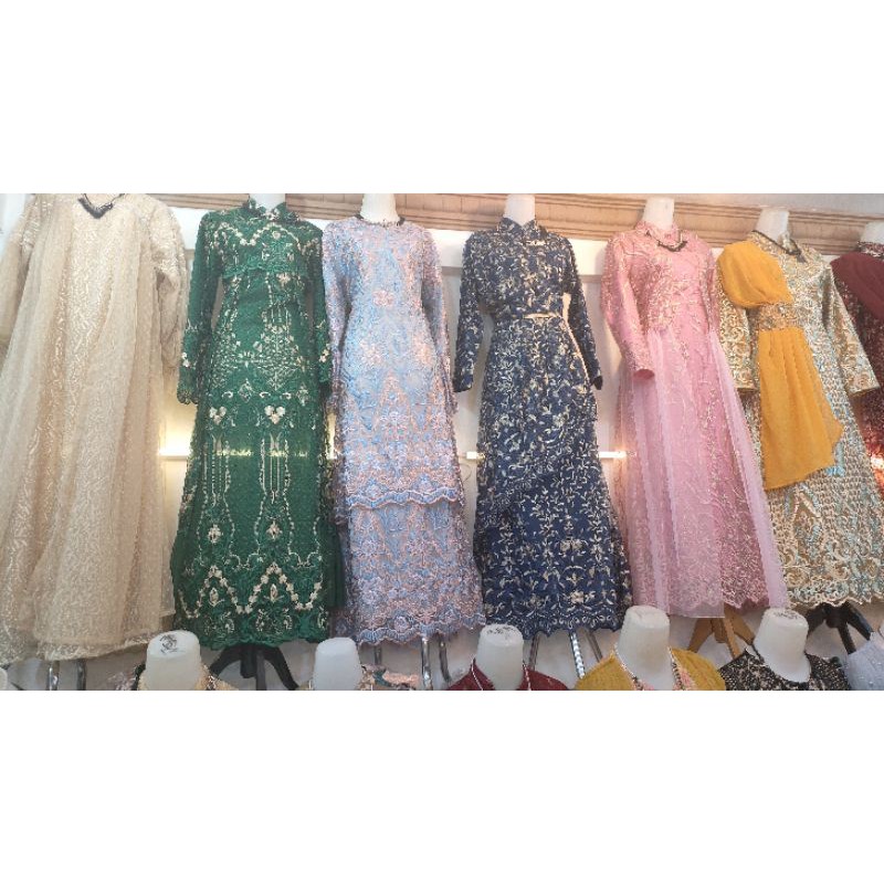 Gamis Brokat Tutu polkadot Mewah Sultan Lebaran 2021