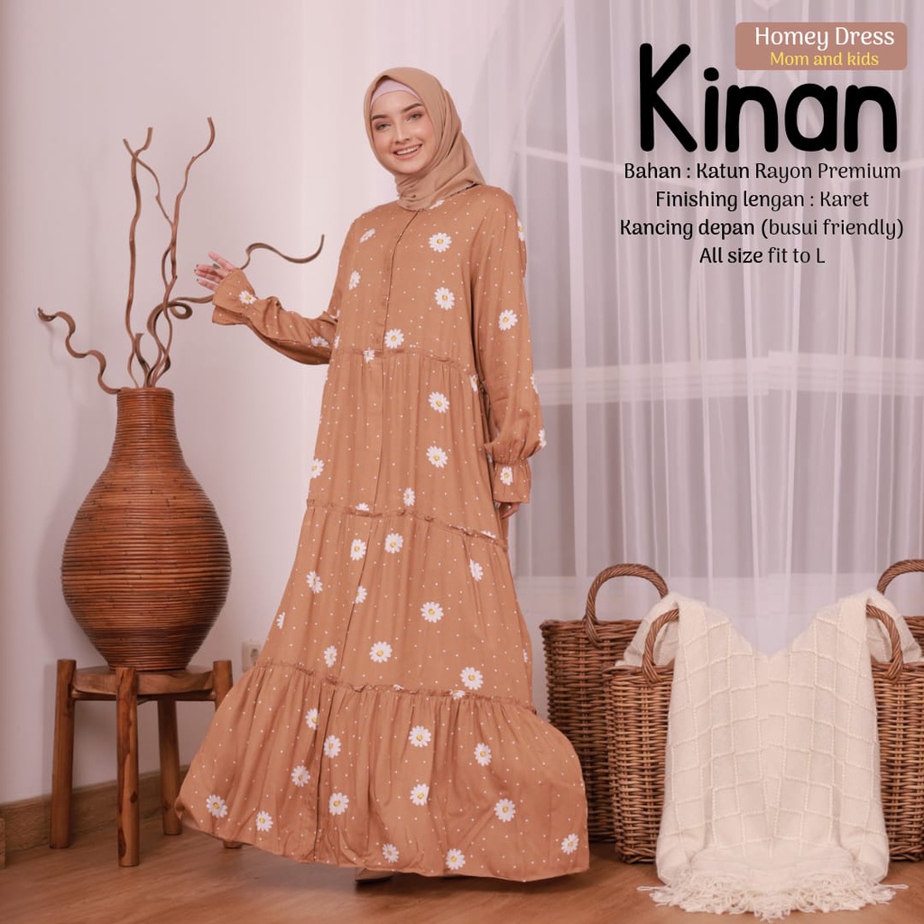 New!! Gamis Dewasa Jumbo/Homey Dress Kinan/Gamis Couple Mom &amp; kids/Bahan Katun Rayon Premium Motif Bunga-Busana Muslimah