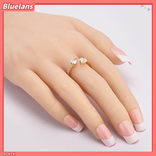 Cincin Model Terbuka Desain Hati Ganda Bahan Tembaga Aksen Zirkon Untuk Wanita