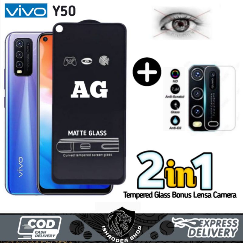 TEMPERED GLASS AG MATTE 2IN1 VIVO Y50 Y30 Y91 Y91C Y93 Y95  BONUS LENSA CAMERA