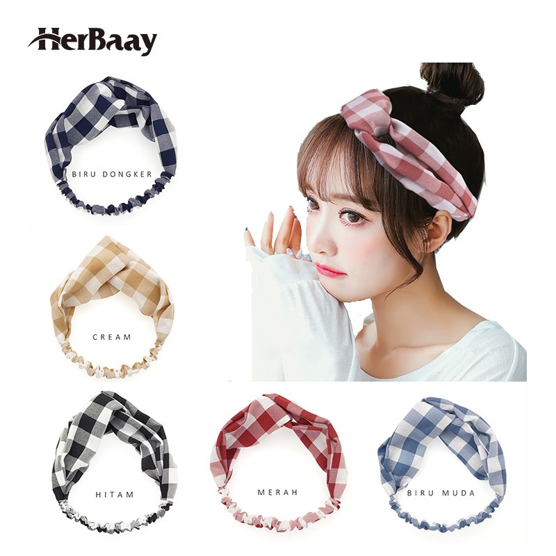 

Herbaay Ikat kepala elastis kotak-kotak hair wrap twist wanita Bandana Fashion Wanita Bando Simple