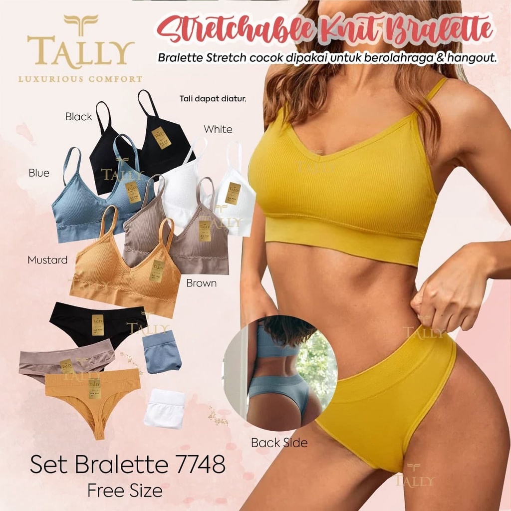 Tally Bra Set / Bra + CD Bralette 7748 Bahan Stretch (Bisa Pilih Warna)