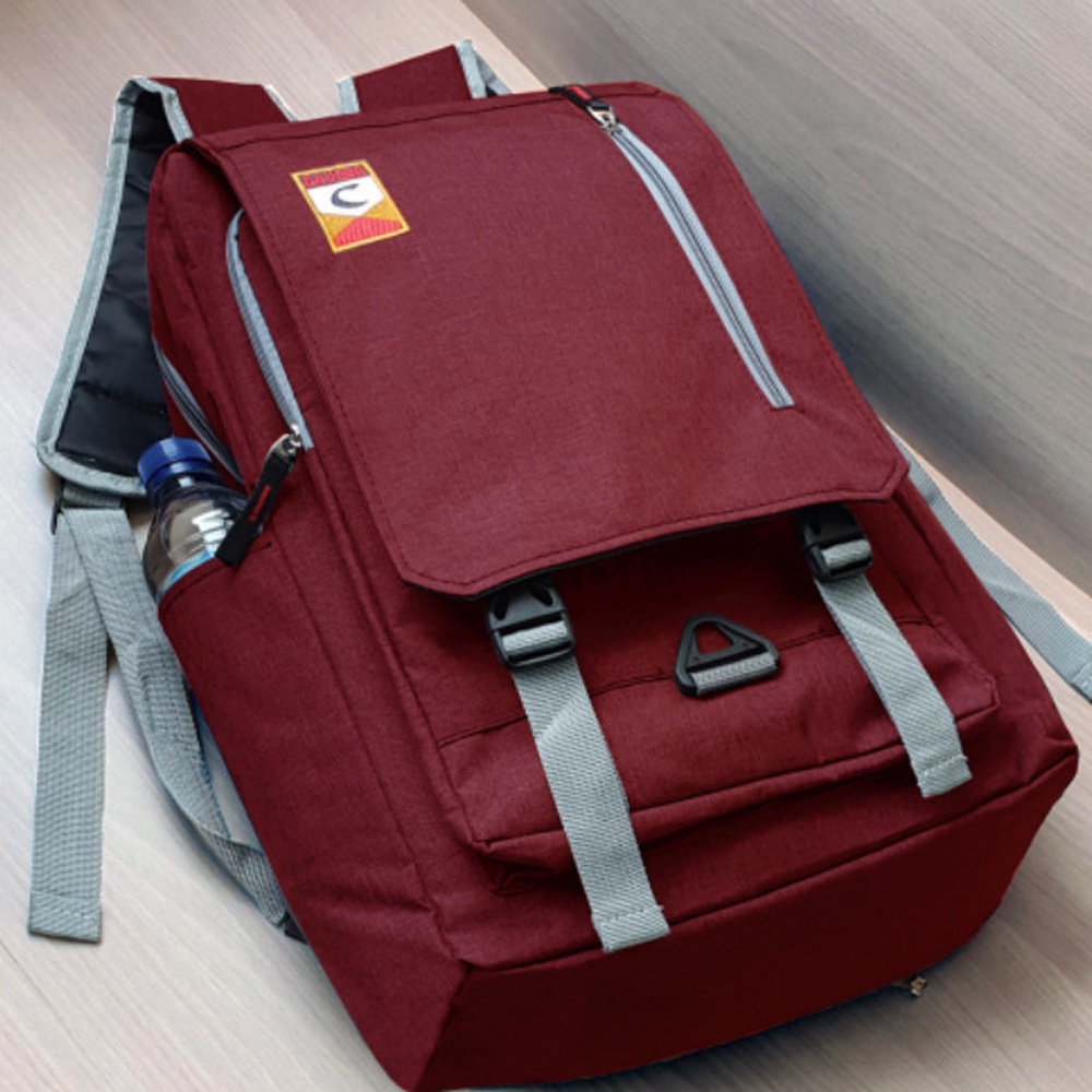 SHOPEE 6.6 SUPER SALE!! Backpack  Laptop Ransel Sekolah SMP SMA Kuliah Ransel Pria Ransel kerja Backpack Laptop Model Casual - Maroon + Bonus Raincover