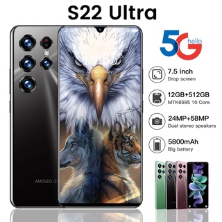 【COD+Produk Baru HP】Galaxy S22 Ultra Handphone 12GB + 512GB Smartphone 7.5inci 5G Ponsel Android 5800mAh Baterai Besar Ponsel