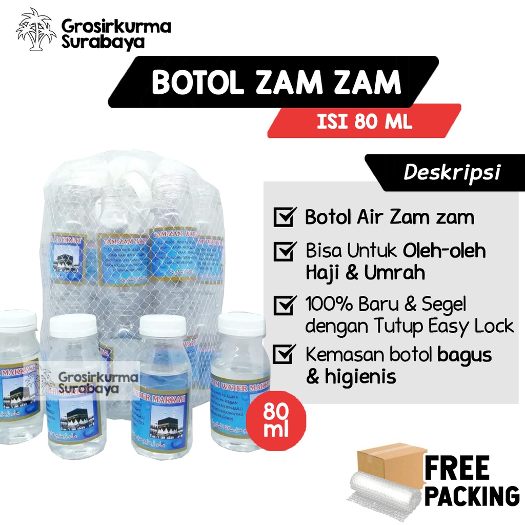 Botol Air Zam Zam Kosong 80ml Untuk Souvenir Oleh Oleh Haji Umroh Dengan Tutup Easy Lock Bersih