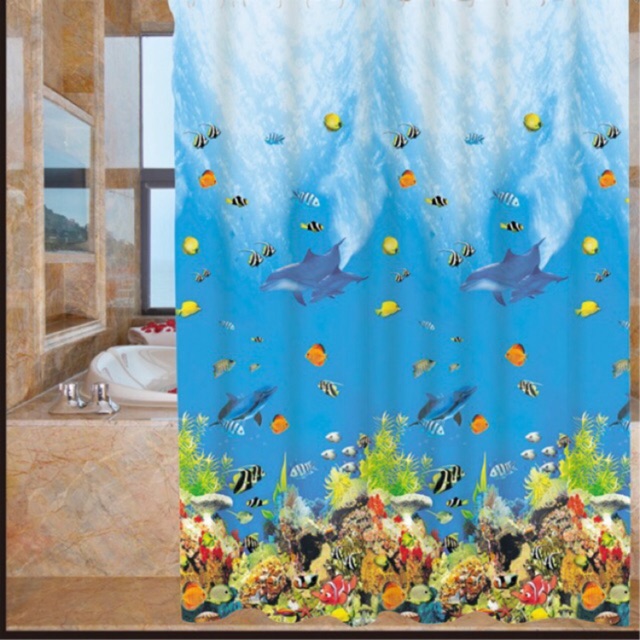 TKM095 Tirai Kamar Mandi Anti Air Shower Curtain Gorden Waterproof 180 x 180cm Dekorasi Rumah