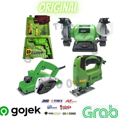 PAKET KOMPLIT RYU BOR SET 10MM,JIG SAW,GURINDA DUDUK 6" & PLANER