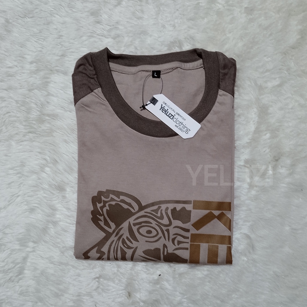 BAJU COUPLE KELUARGA MURAH KEKINIAN RAGLAN COKLAT SUSU Tiger Head printed YELUZI UNISEX