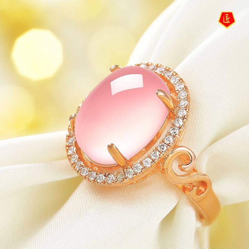 [Ready Stock]925 Silver Ring Women's Ethnic Style Ross Quartz Pink Crystal Diamond