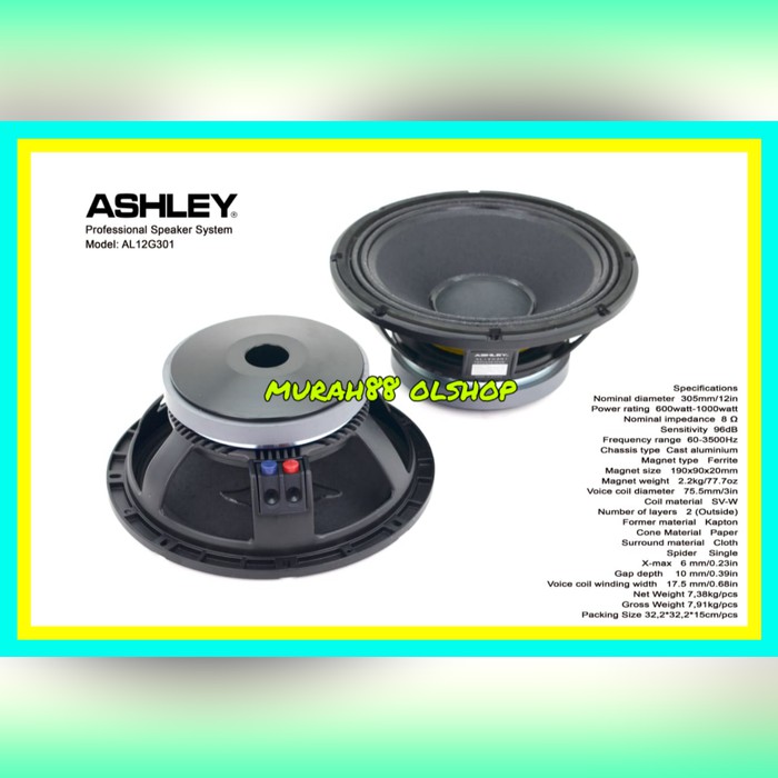 Speaker Component Ashley AL12G301 Woofer 12 inch Original