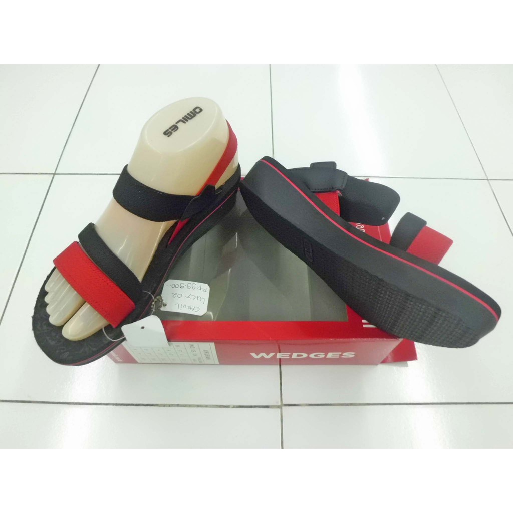 Sandal Wedges Tali Spons Carvil Lucy-02 (Black/Red)